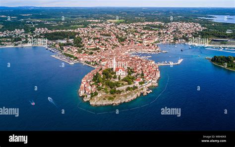 Beautiful Rovinj Aerial View From Above The Adriatic Sea The Old Town