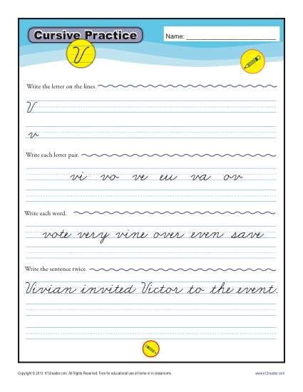 Cursive V - Letter V Worksheets for Handwriting Practice