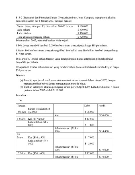Tugas Individu Saham Treasuri Andruw Jones Company S15 2 Transaksi