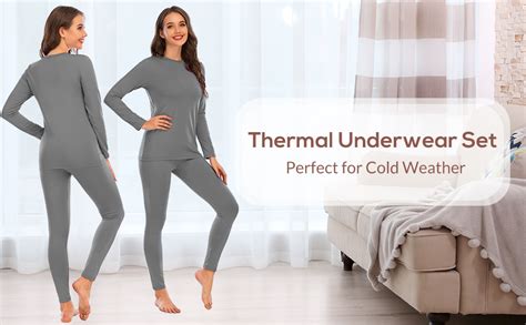 American Trends Womens Thermal Underwear Set Long Johns Base Layer Fleece Lined Top And Bottom