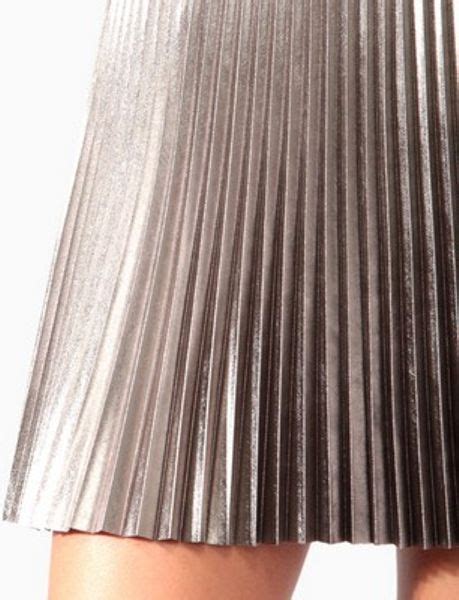 Forever 21 Metallic Pleated Skirt In Silver Lyst