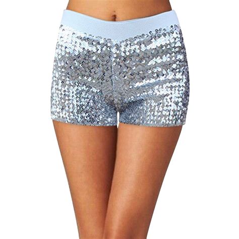 Riforla Women Sequins Shorts Disco Hot Pants Shiny Glitter Jazz Mini Short Stretch Dance Shorts