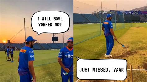 Watch Just Missed Yaar Rohit Sharmas Hilarious Yorker Try Goes