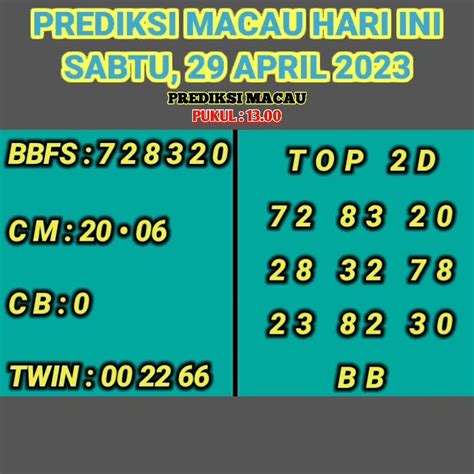 Prediksi Macau Hari Ini P April Bocoran Toto Macau