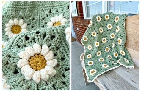 Crochet Daisy Granny Square Blanket Pattern Daisy Blanket Etsy