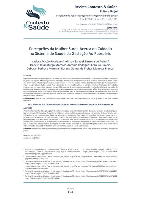 Pdf Percep Es Da Mulher Surda Acerca Do Cuidado No Sistema De Sa De