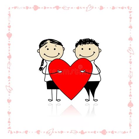 Simple Stick Figures Happy Couple Man Woman Holding Hands In Love Red