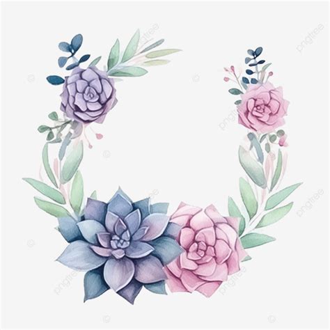 Watercolor Succulent Plant And Flower Bouquet Wreath Frame Round