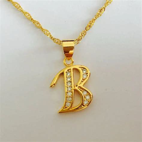 18gold Color Full Cz Initial B Pendant Necklace With Personalized