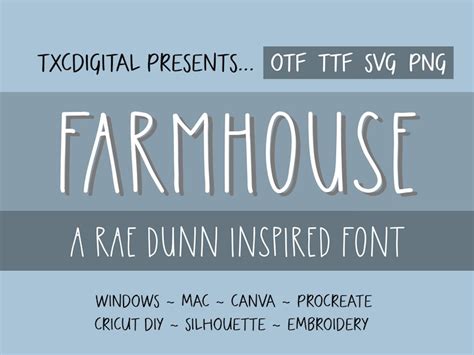 Farmhouse Font Svg Ttf Otf Png Rae Dunn Fonts Skinny Etsy