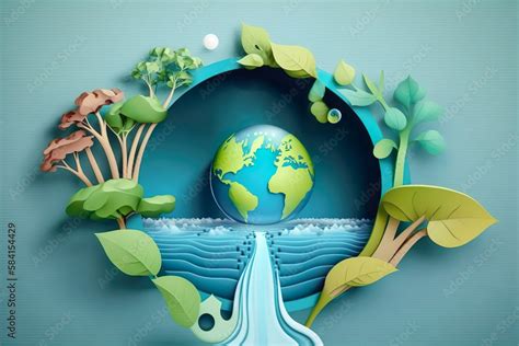 Paper Art Environmental Protection And Save Earth Water Ecology And