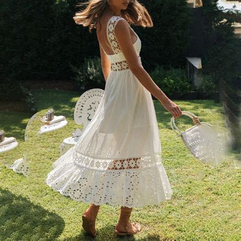 Robe Longue Creuse En Dentelle Style Boh Me Pour Femmes Plage D T Ebay