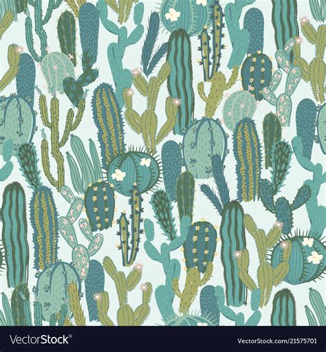 Seamless Pattern With Cactus Repeated Royalty Free Vector