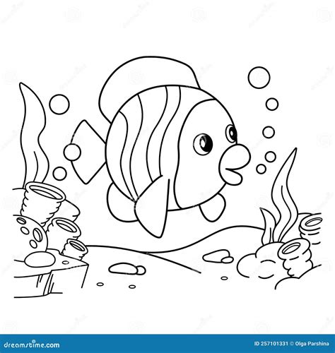 Coloring Page Outline Of Cartoon Fish Underwater World Stock Vector