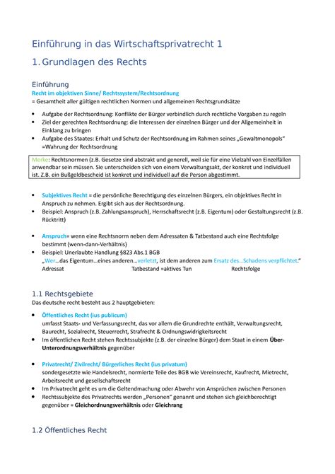 Einführung in das Wirtschaftsprivatrecht 1 Grundlagen des Rechts