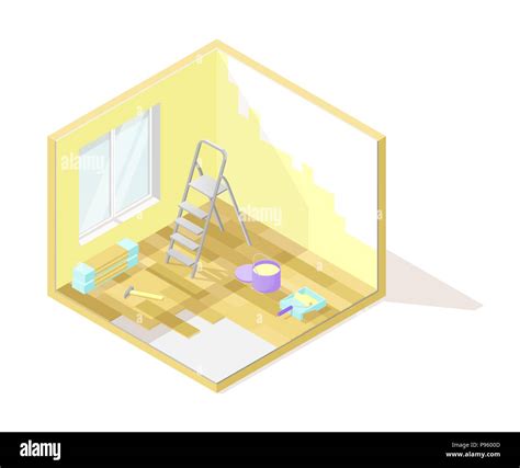 Vector Isometric Low Poly Cutaway Interior Illustartion Renovation