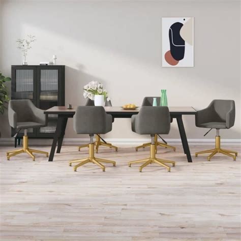 QUT Chaises pivotantes de salle à manger 6 pcs Gris foncé Velours