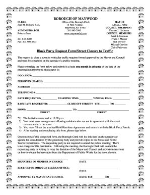 Fillable Online Block Party Request Form Street Closure To Traffic Fax