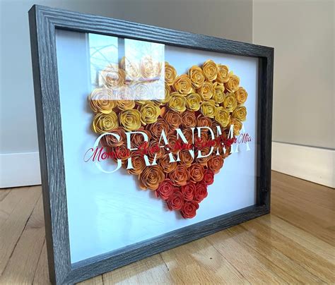 Handmade Grandma Shadow Box Handmade Paper Flower Heart Shaped Shadow
