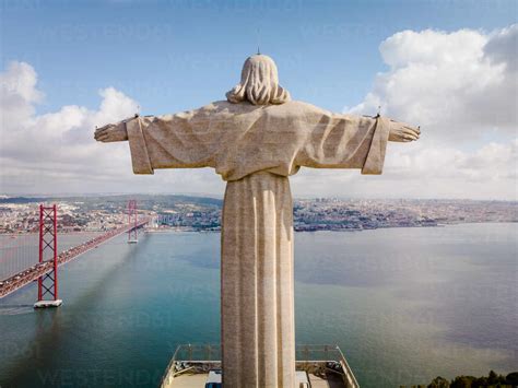 Aerial View Of Cristo Rei Statue Lisbon Portugal Stock Photo