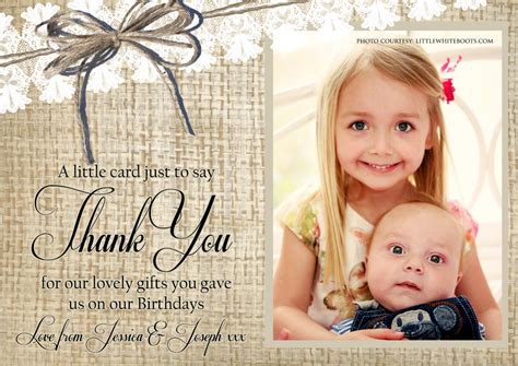 Rustic Natural Photo Vintage Personalised Birthday Thank You Cards Pri