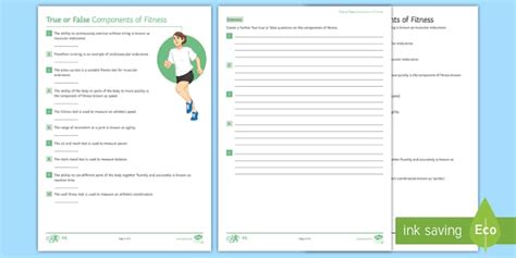 Gcse Pe Components Of Fitness True Or False Worksheet