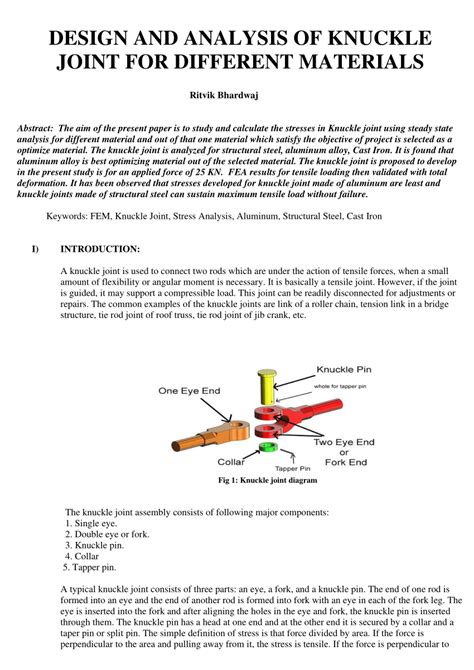 PDF DESIGN AND ANALYSIS OF KNUCKLE JOINT FOR DIFFERENT MATERIALS