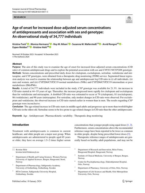 Pdf Age Of Onset For Increased Dose‑adjusted Serum Concentrations Of Antidepressants And