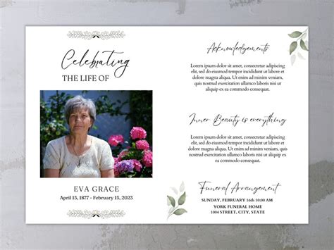 Page Funeral Program Template Editable In Canva Funeral Template