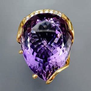 Huge Ct Teardrop Purple Amethyst And Cubic Zirconia Sz Ring