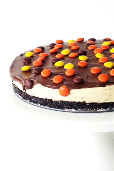 No Bake Reeses Pieces Peanut Butter Cheesecake With An Oreo Crust