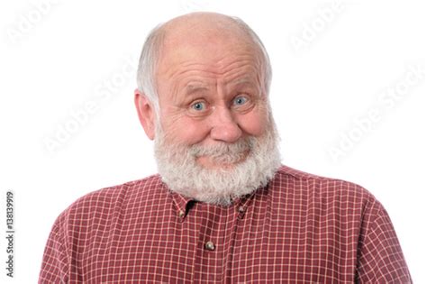 Senior Man Shows Surprised Smile Facial Expression Isolated On White