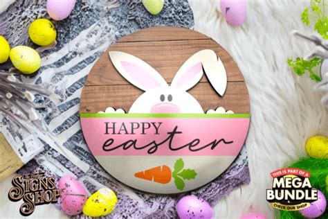 Happy Easter Rabbit Svg Round Sign Graphic By The Vintage Signs Shop