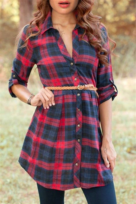 Long Sleeve Plaid Shirt Dress With Belt Long Sleeve Plaid Dress Fashion Mini Dress Casual