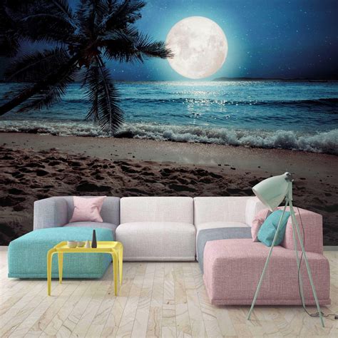 3D Tropical Beach Moon Wall Mural Wallpaper 33 | Jessartdecoration