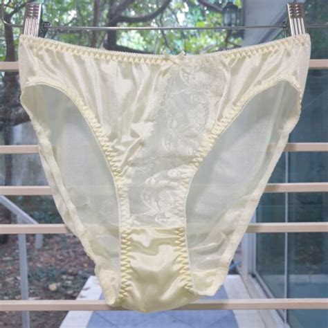 Vintage Silky Nylon Panties Yellow Lace Bikini High Leg Brief Sz Hip Ebay