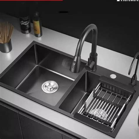 Promo Kitchen Sink Black Paket Kran Tarik Bak Cuci Piring Lubang