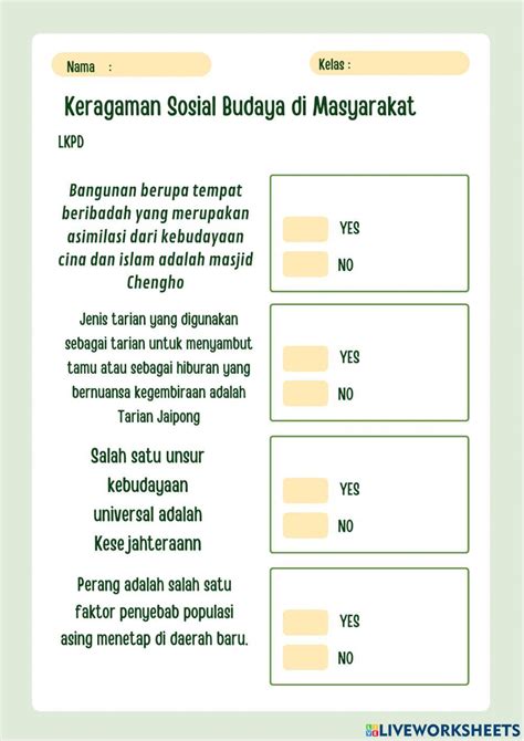 Lkpd Keragaman Budaya Kelas Vii Online Exercise For Live Worksheets