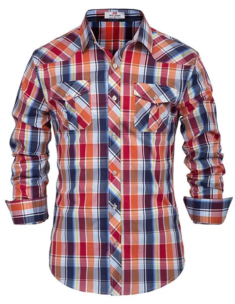 Men S Western Plaid Shirt Button Down Casual Shirt Red Cy1809o3y7e Mens Checkered Shirt