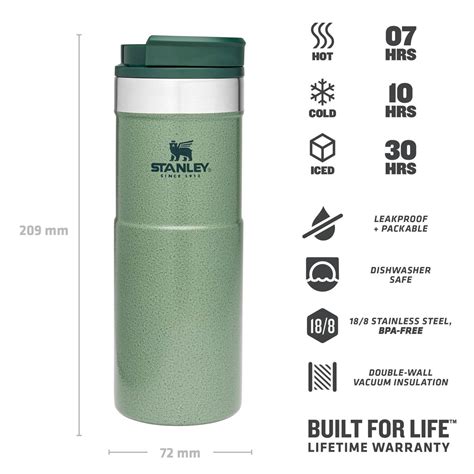 Stanley L Classic Neverleak Travel Mug Hammertone Green