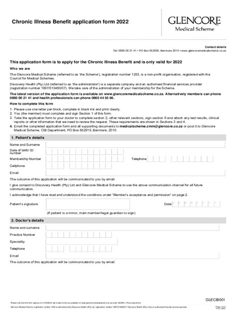 Fillable Online Chronic Illness Benefit Cib Application Form