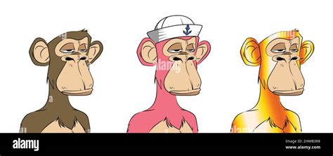 Bored Ape Yacht Club Nft Artwork Collection Set Various Monkey With