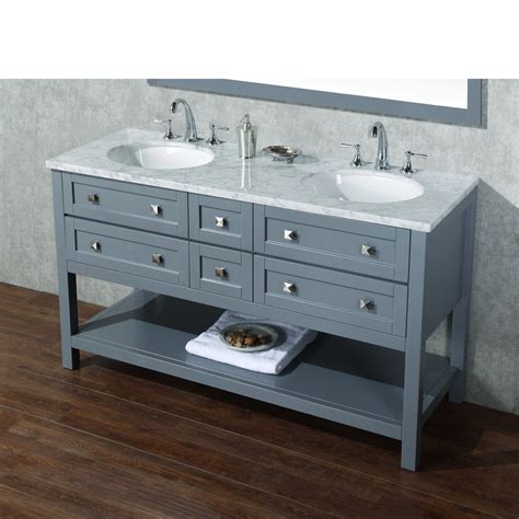 Bathroom Vanity Double Sink 60 Inches : Stufurhome 60 inch Malibu Grey ...