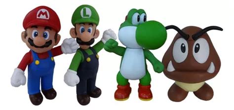 Super Mario Luigi Yoshi E Goomba Kit 4 Bonecos Grandes