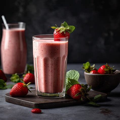 Two Glasses Of Strawberry Smoothies With One Being A Strawberry