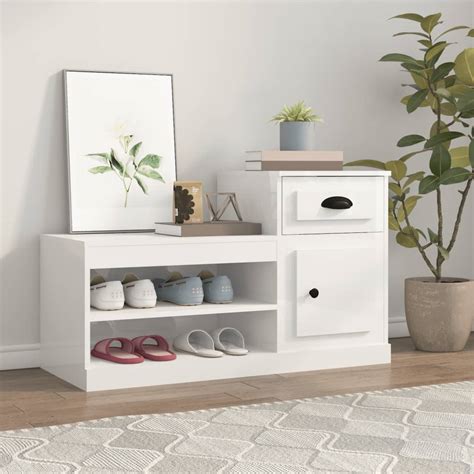 Mad Armoire Chaussure Blanc Brillant X X Cm Bois Ing Nierie