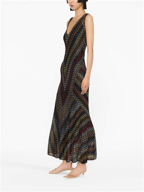 Missoni Zigzag Crochet Knit Maxi Dress Black Farfetch Uk