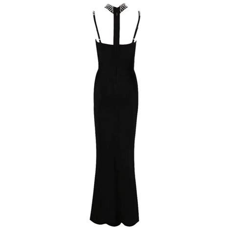 Sexy Spaghetti Strap Diamond Hollow Out Bandage Club Maxi Dresses