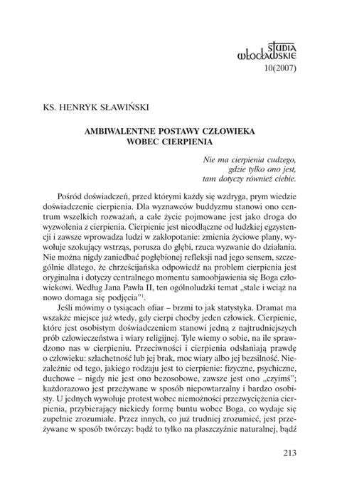 PDF AMBIWALENTNE POSTAWY CZŁOWIEKA WOBEC CIERPIENIA