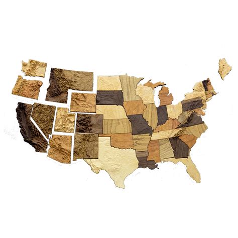 Wooden Topographic Interlocking Magnet Map Of The United States 3d